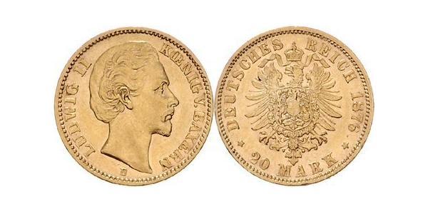 20 Mark Regno di Baviera (1806 - 1918) Oro Ludovico II di Baviera(1845 – 1886)