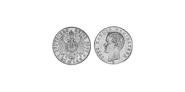 20 Mark Regno di Baviera (1806 - 1918) Oro Ottone di Baviera(1848 – 1916)