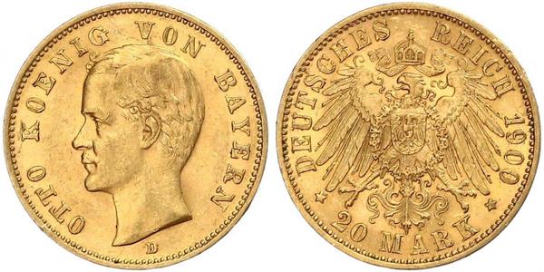 20 Mark Regno di Baviera (1806 - 1918) Oro Ottone di Baviera(1848 – 1916)