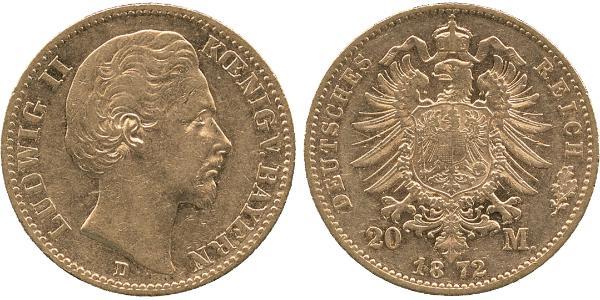 20 Mark Regno di Baviera (1806 - 1918) Oro Ludovico I di Baviera (re)(1786 – 1868)