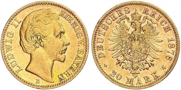 20 Mark Regno di Baviera (1806 - 1918) Oro Ludovico II di Baviera(1845 – 1886)