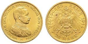 20 Mark Regno di Prussia (1701-1918) Oro Wilhelm II, German Emperor (1859-1941)