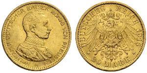 20 Mark Regno di Prussia (1701-1918) Oro Wilhelm II, German Emperor (1859-1941)