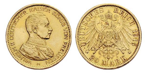 20 Mark Regno di Prussia (1701-1918) Oro Wilhelm II, German Emperor (1859-1941)