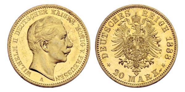 20 Mark Regno di Prussia (1701-1918) Oro Wilhelm II, German Emperor (1859-1941)