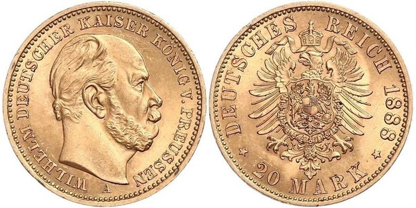 20 Mark Regno di Prussia (1701-1918) Oro Wilhelm I, German Emperor (1797-1888)