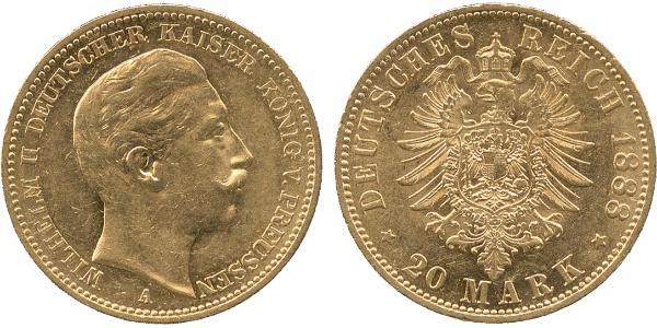 20 Mark Regno di Prussia (1701-1918) Oro Wilhelm II, German Emperor (1859-1941)