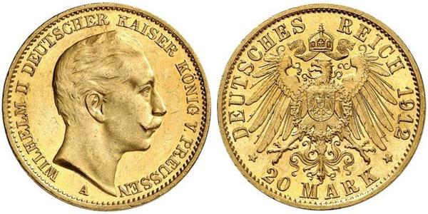 20 Mark Regno di Prussia (1701-1918) Oro Wilhelm II, German Emperor (1859-1941)