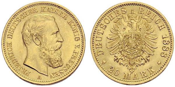 20 Mark Regno di Prussia (1701-1918) Oro Federico III di Germania (1831-1888)