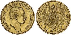 20 Mark Regno di Sassonia (1806 - 1918) Oro Federico Augusto III di Sassonia (1865-1932)