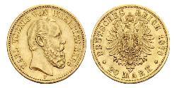 20 Mark Regno di Württemberg (1806-1918) Oro Carlo di Württemberg