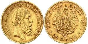 20 Mark Regno di Württemberg (1806-1918) Oro Carlo di Württemberg