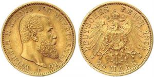 20 Mark Regno di Württemberg (1806-1918) Oro Wilhelm II, German Emperor (1859-1941)
