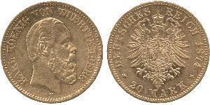 20 Mark Regno di Württemberg (1806-1918) Oro Carlo di Württemberg