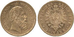 20 Mark Regno di Württemberg (1806-1918) Oro Carlo di Württemberg