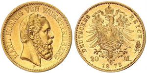 20 Mark Regno di Württemberg (1806-1918) Oro 