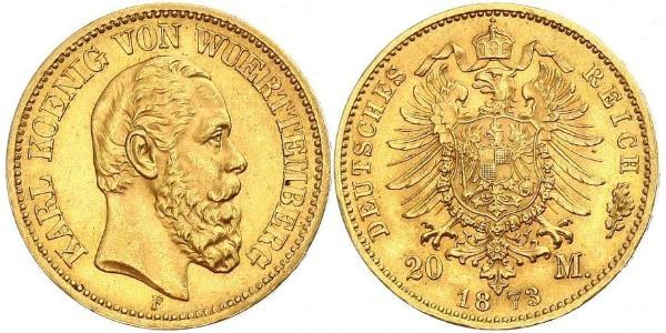 20 Mark Regno di Württemberg (1806-1918) Oro 