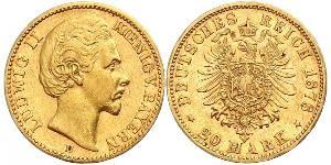 20 Mark Reino de Baviera (1806 - 1918) Oro Luis II de Baviera(1845 – 1886)