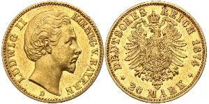 20 Mark Reino de Baviera (1806 - 1918) Oro Luis II de Baviera(1845 – 1886)