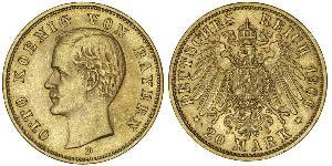 20 Mark Reino de Baviera (1806 - 1918) Oro Otón I de Baviera(1848 – 1916)