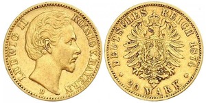 20 Mark Reino de Baviera (1806 - 1918) Oro Luis II de Baviera(1845 – 1886)