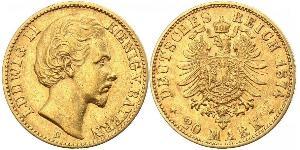 20 Mark Reino de Baviera (1806 - 1918) Oro Luis II de Baviera(1845 – 1886)