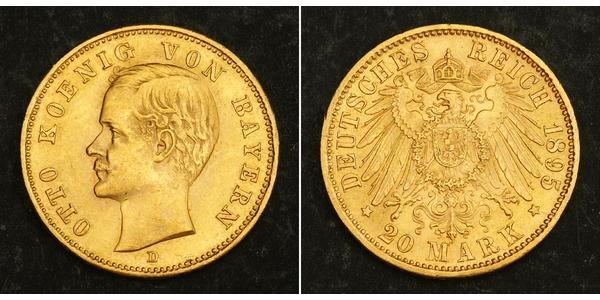 20 Mark Reino de Baviera (1806 - 1918) Oro Otón I de Baviera(1848 – 1916)