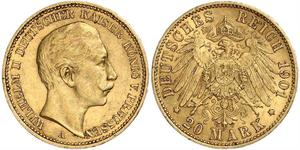 20 Mark Reino de Prusia (1701-1918) Oro Wilhelm II, German Emperor (1859-1941)