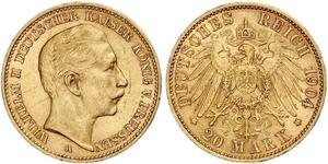20 Mark Reino de Prusia (1701-1918) Oro Wilhelm II, German Emperor (1859-1941)