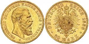 20 Mark Reino de Prusia (1701-1918) Oro Federico III de Alemania (1831-1888)