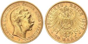 20 Mark Reino de Prusia (1701-1918) Oro Wilhelm II, German Emperor (1859-1941)
