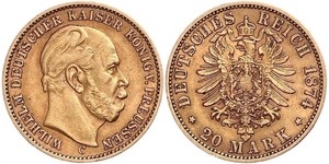 20 Mark Reino de Prusia (1701-1918) Oro Wilhelm I, German Emperor (1797-1888)
