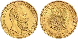 20 Mark Reino de Prusia (1701-1918) Oro Federico III de Alemania (1831-1888)