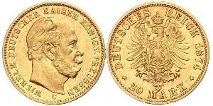 20 Mark Reino de Prusia (1701-1918) Oro Wilhelm I, German Emperor (1797-1888)