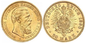 20 Mark Reino de Prusia (1701-1918) Oro Federico III de Alemania (1831-1888)