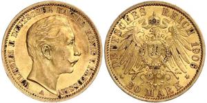 20 Mark Reino de Prusia (1701-1918) Oro Wilhelm II, German Emperor (1859-1941)