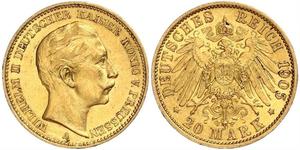 20 Mark Reino de Prusia (1701-1918) Oro Wilhelm II, German Emperor (1859-1941)