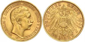 20 Mark Reino de Prusia (1701-1918) Oro Wilhelm II, German Emperor (1859-1941)