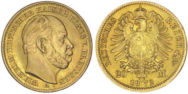 20 Mark Reino de Prusia (1701-1918) Oro Wilhelm I, German Emperor (1797-1888)