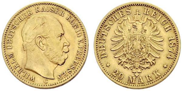 20 Mark Reino de Prusia (1701-1918) Oro Wilhelm I, German Emperor (1797-1888)