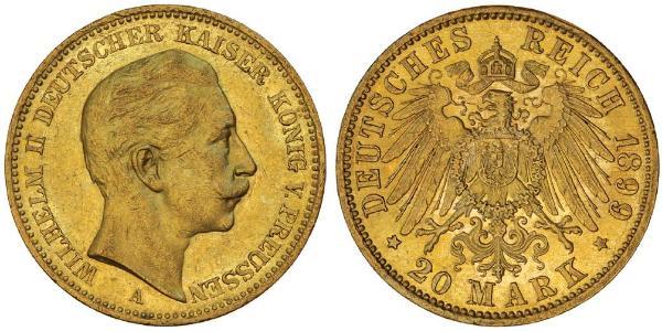 20 Mark Reino de Prusia (1701-1918) Oro Wilhelm II, German Emperor (1859-1941)