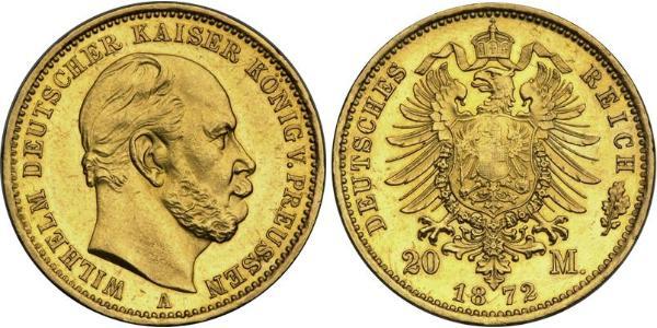 20 Mark Reino de Prusia (1701-1918) Oro Wilhelm I, German Emperor (1797-1888)