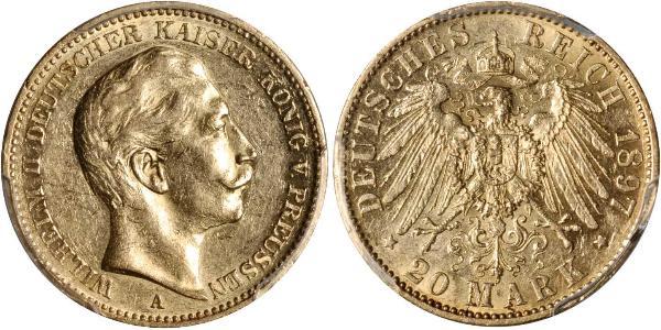 20 Mark Reino de Prusia (1701-1918) Oro Wilhelm II, German Emperor (1859-1941)