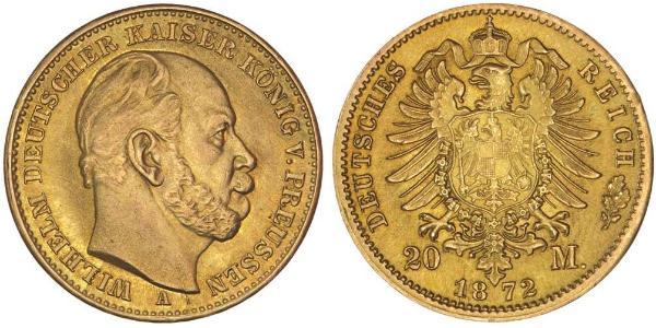 20 Mark Reino de Prusia (1701-1918) Oro Wilhelm I, German Emperor (1797-1888)