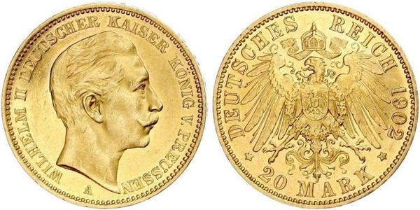 20 Mark Reino de Prusia (1701-1918) Oro Wilhelm II, German Emperor (1859-1941)