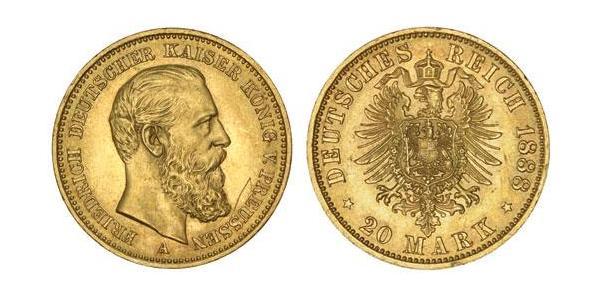 20 Mark Reino de Prusia (1701-1918) Oro Federico III de Alemania (1831-1888)