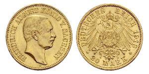 20 Mark Reino de Sajonia (1806 - 1918) Oro Federico Augusto III de Sajonia (1865-1932)