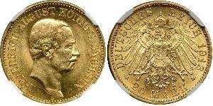 20 Mark Reino de Sajonia (1806 - 1918) Oro Federico Augusto III de Sajonia (1865-1932)