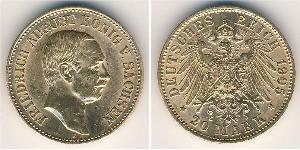 20 Mark Reino de Sajonia (1806 - 1918) Oro Federico Augusto III de Sajonia (1865-1932)