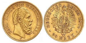 20 Mark Reino de Wurtemberg (1806-1918) Oro Carlos I de Wurtemberg